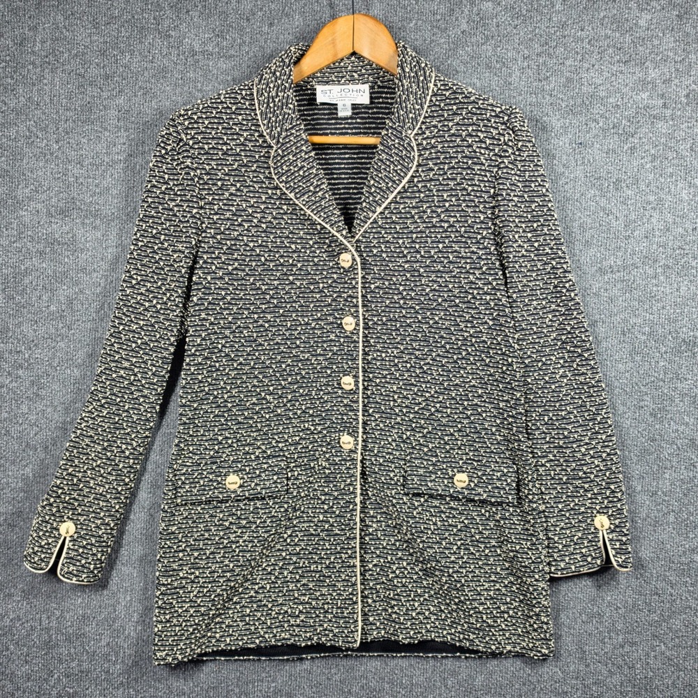 Vintage‎ St John Marie Gray Blazer Womens 6 Longline Santana Knit Made in USA